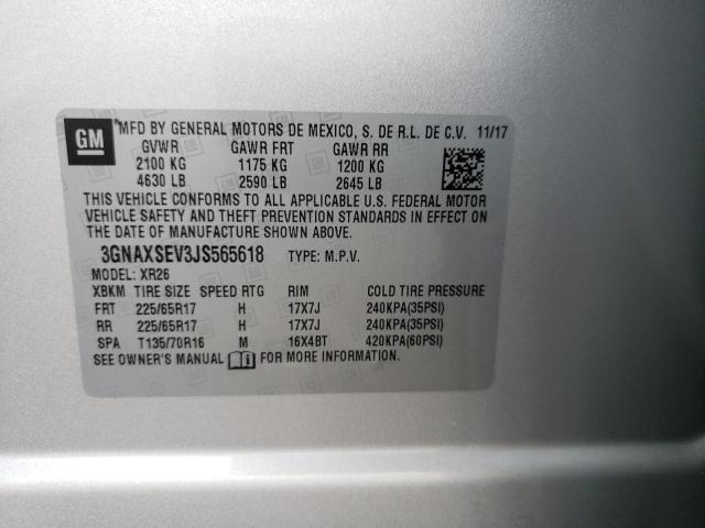 Photo 10 from auction – 2018 CHEVROLET EQUINOX LT with VIN 3GNAXSEV3JS565618