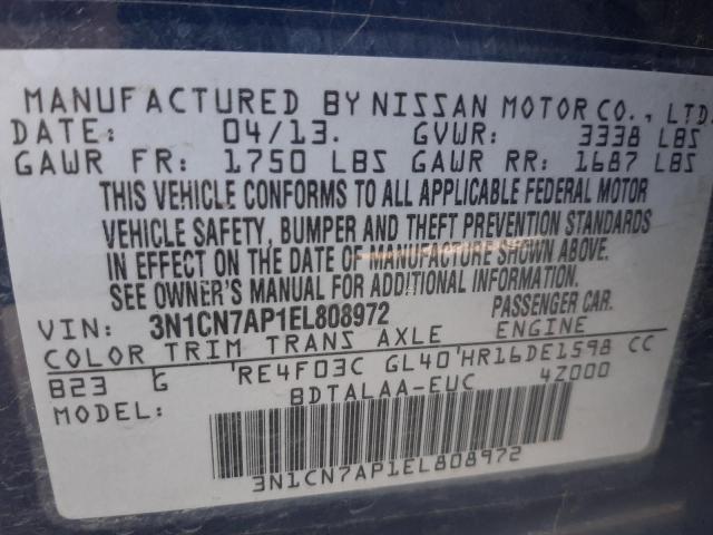 Photo 10 from auction – 2014 NISSAN VERSA with VIN 3N1CN7AP1EL808972