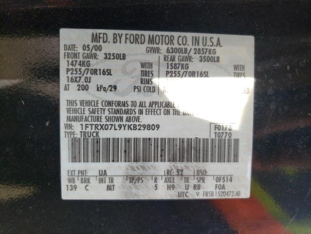 Photo 10 from auction – 2000 FORD F150 with VIN 1FTRX07L9YKB29809