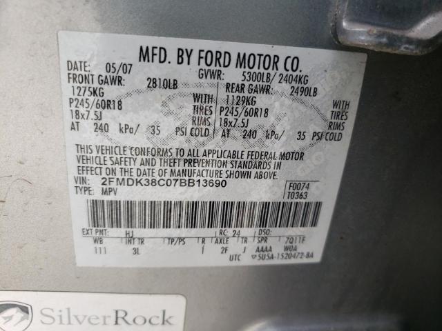 Photo 10 from auction – 2007 FORD EDGE SEL with VIN 2FMDK38C07BB13690