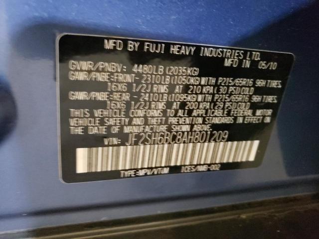 Фото 10 с аукциона – 2010 SUBARU FORESTER X с VIN JF2SH6BC8AH801209
