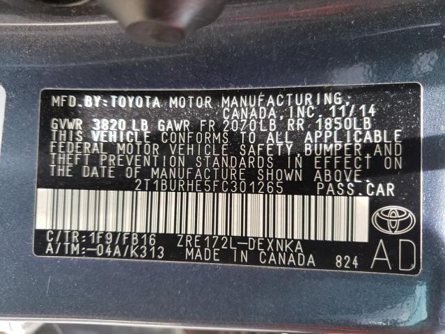 Photo 10 from auction – 2015 TOYOTA COROLLA L with VIN 2T1BURHE5FC301265