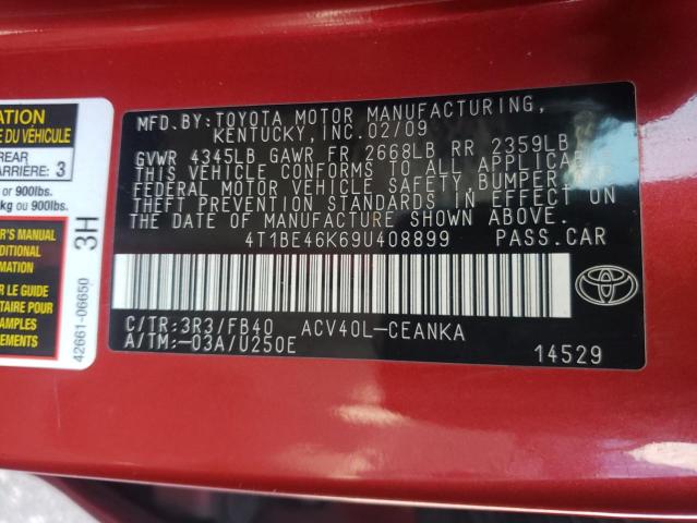 Photo 10 from auction – 2009 TOYOTA CAMRY BASE with VIN 4T1BE46K69U408899