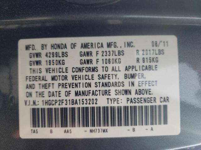 Photo 10 from auction – 2011 HONDA ACCORD LX with VIN 1HGCP2F31BA153202