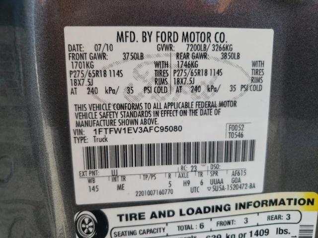 Photo 10 from auction – 2010 FORD F150 SUPER with VIN 1FTFW1EV3AFC95080