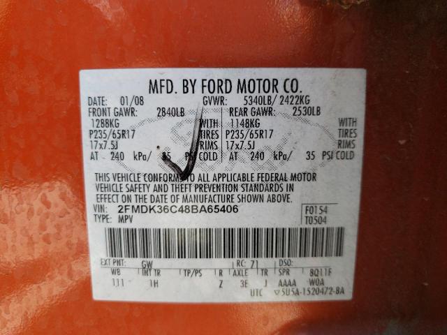 Photo 10 from auction – 2008 FORD EDGE SE with VIN 2FMDK36C48BA65406
