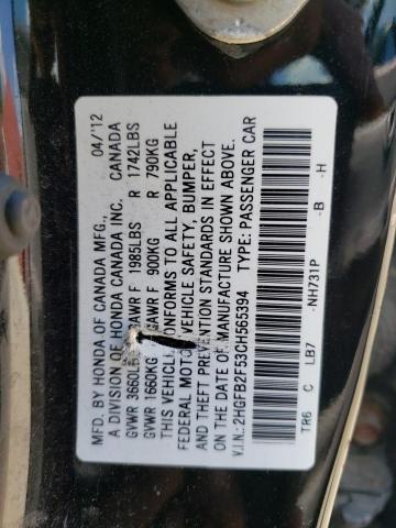 Photo 10 from auction – 2012 HONDA CIVIC LX with VIN 2HGFB2F53CH565394