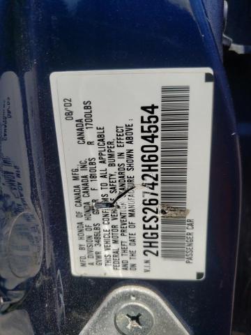 Photo 10 from auction – 2002 HONDA CIVIC EX with VIN 2HGES26742H604554