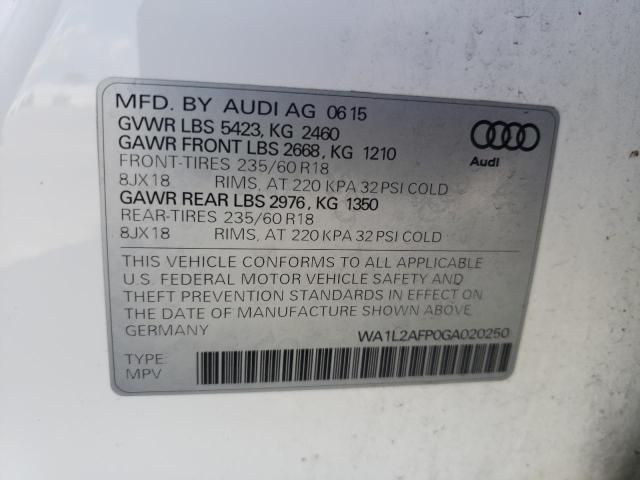 Photo 10 from auction – 2016 AUDI Q5 PREMIUM with VIN WA1L2AFP0GA020250