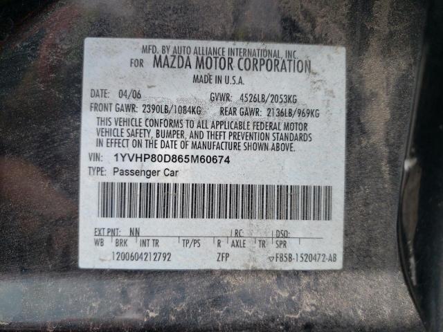 Photo 10 from auction – 2006 MAZDA 6 S with VIN 1YVHP80D865M60674