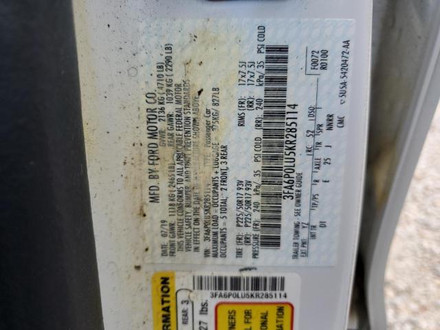 Photo 10 from auction – 2019 FORD FUSION SE with VIN 3FA6P0LU5KR285114