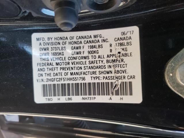 Photo 10 from auction – 2017 HONDA CIVIC LX with VIN 2HGFC2F51HH551756