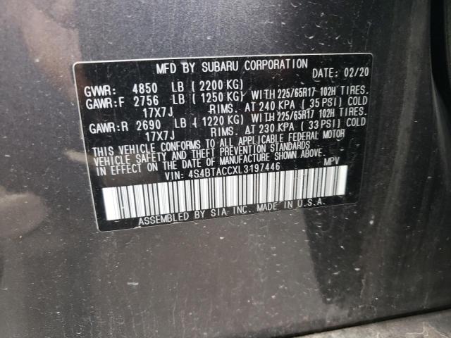 Photo 10 from auction – 2020 SUBARU OUTBACK PR with VIN 4S4BTACCXL3197446