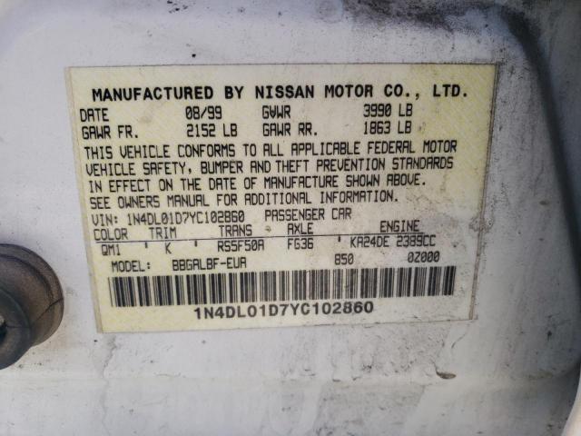 Photo 10 from auction – 2000 NISSAN ALTIMA XE with VIN 1N4DL01D7YC102860