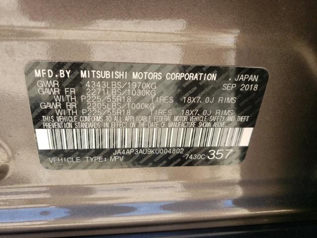 Photo 10 from auction – 2019 MITSUBISHI OUTLANDER with VIN JA4AP3AU9KU004802