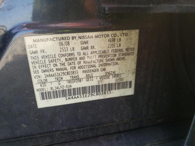 Photo 10 from auction – 2009 NISSAN MAXIMA S with VIN 1N4AA51E29C803855