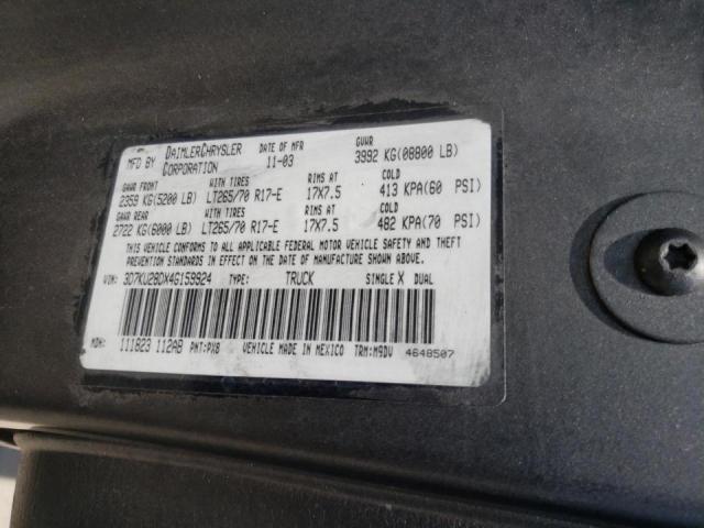 Photo 10 from auction – 2004 DODGE RAM 2500 S with VIN 3D7KU28DX4G159924