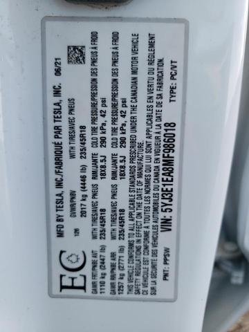 Photo 10 from auction – 2021 TESLA MODEL 3 with VIN 5YJ3E1EA8MF986018