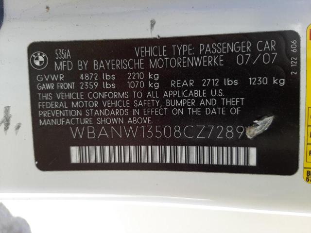 Photo 10 from auction – 2008 BMW 535 I with VIN WBANW13508CZ72898