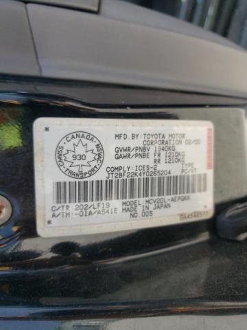 Photo 10 from auction – 2000 TOYOTA CAMRY CE with VIN JT2BF22K4Y0265204