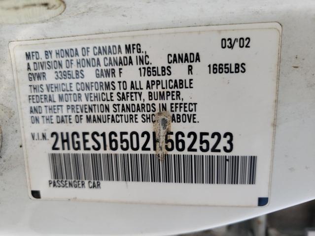 Photo 10 from auction – 2002 HONDA CIVIC LX with VIN 2HGES16502H562523