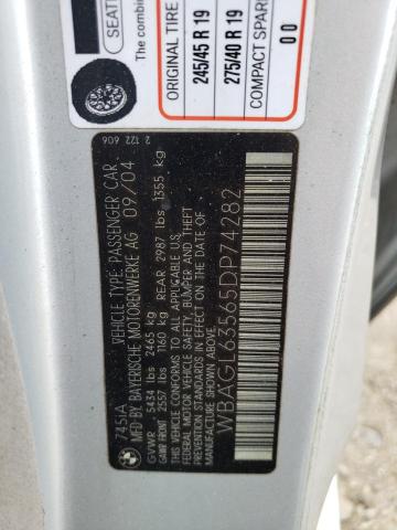 Photo 10 from auction – 2005 BMW 745 I with VIN WBAGL63565DP74282