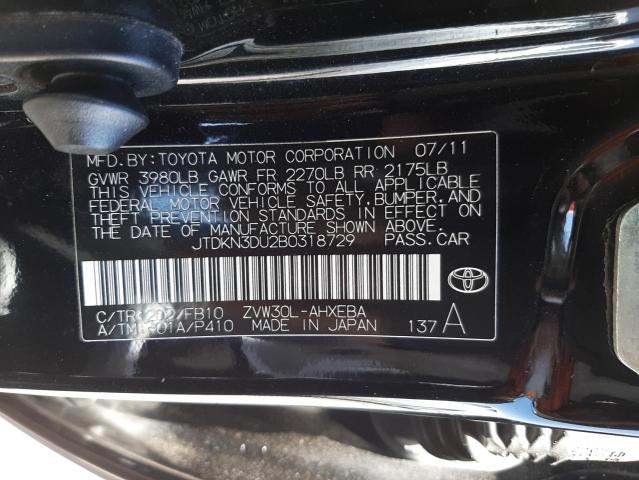 Photo 10 from auction – 2011 TOYOTA PRIUS with VIN JTDKN3DU2B0318729