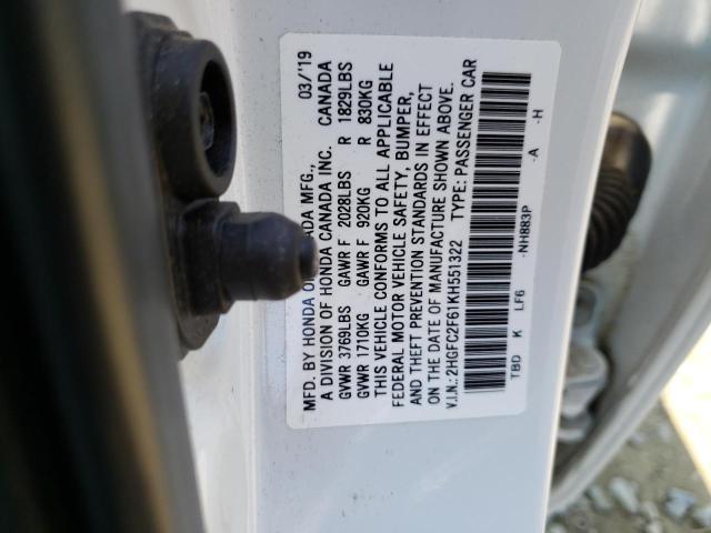 Photo 10 from auction – 2019 HONDA CIVIC LX with VIN 2HGFC2F61KH551322