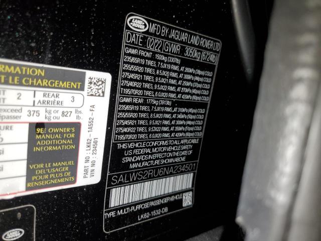 Photo 10 from auction – 2022 LAND ROVER RANGE ROVE with VIN SALWS2RU6NA234501