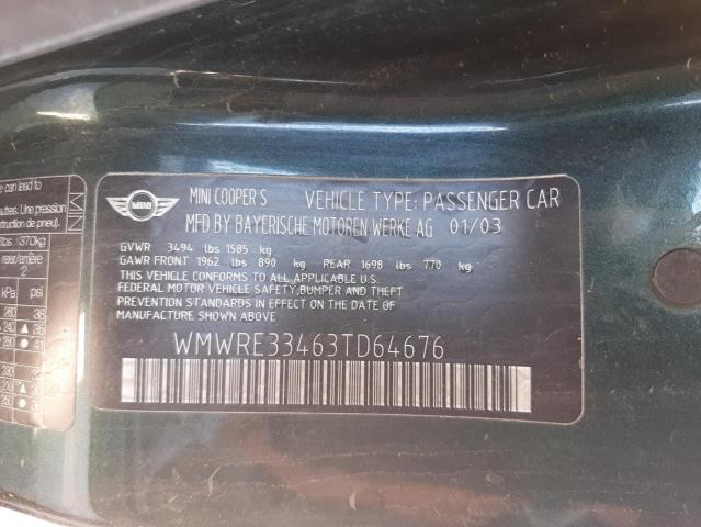Photo 10 from auction – 2003 MINI COOPER S with VIN WMWRE33463TD64676