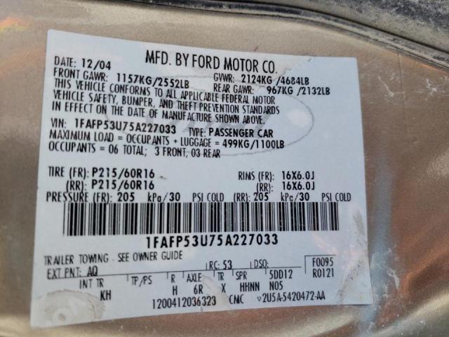 Photo 10 from auction – 2005 FORD TAURUS SE with VIN 1FAFP53U75A227033