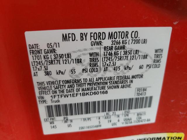 Photo 10 from auction – 2011 FORD F150 SUPER with VIN 1FTFW1EF1BKD60168