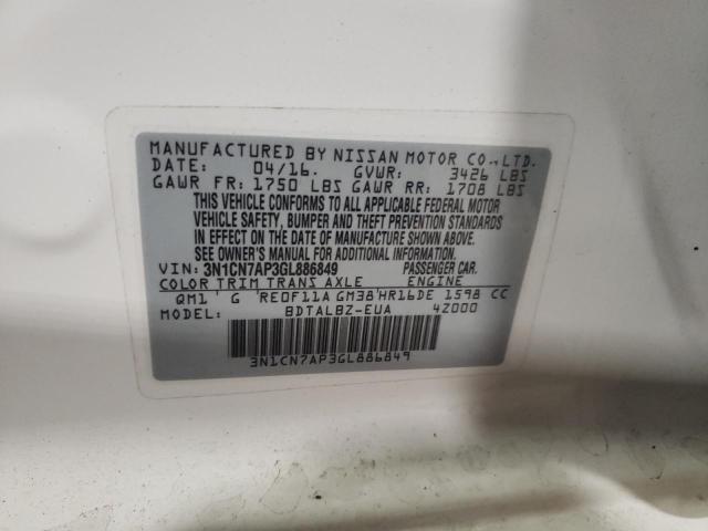 Photo 10 from auction – 2016 NISSAN VERSA S with VIN 3N1CN7AP3GL886849