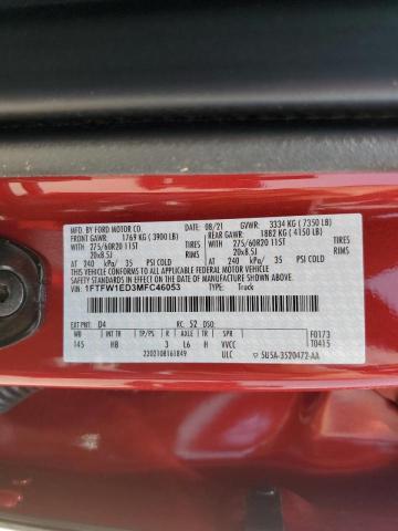Photo 10 from auction – 2021 FORD F150 SUPER with VIN 1FTFW1ED3MFC46053