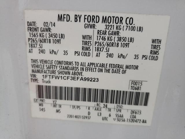 Photo 10 from auction – 2014 FORD F150 SUPER with VIN 1FTFW1CF3EFA99223
