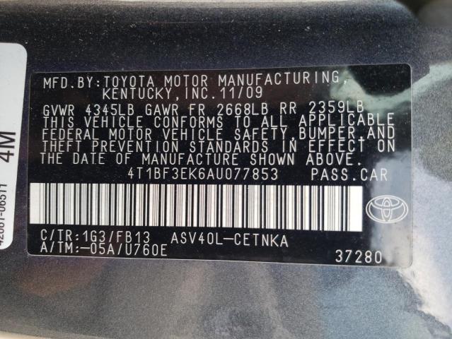 Photo 10 from auction – 2010 TOYOTA CAMRY BASE with VIN 4T1BF3EK6AU077853