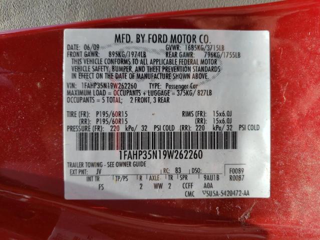 Photo 10 from auction – 2009 FORD FOCUS SE with VIN 1FAHP35N19W262260
