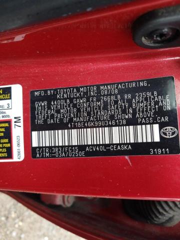 Photo 10 from auction – 2009 TOYOTA CAMRY with VIN 4T1BE46K99U346138