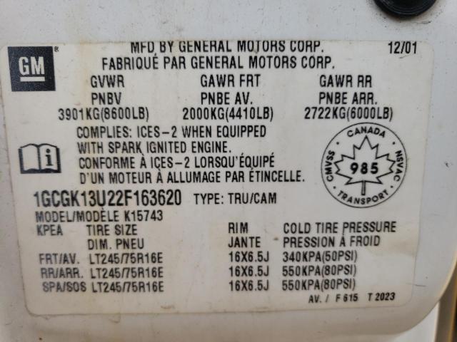 Photo 10 from auction – 2002 CHEVROLET SILVERADO with VIN 1GCGK13U22F163620