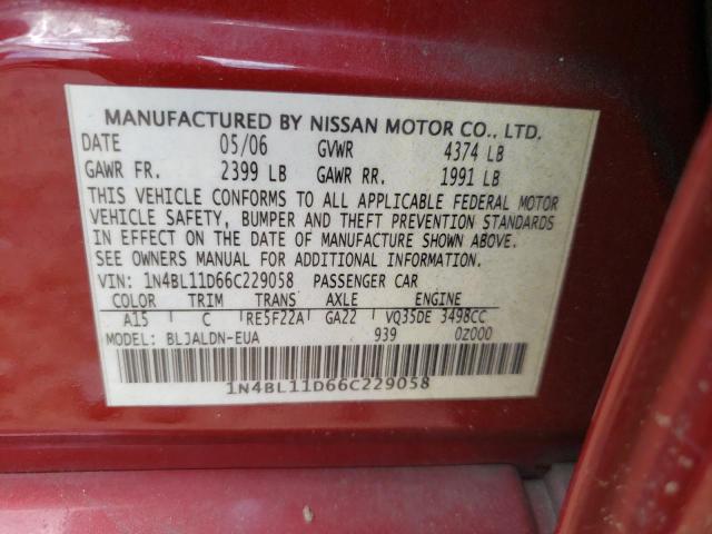 Photo 10 from auction – 2006 NISSAN ALTIMA SE with VIN 1N4BL11D66C229058