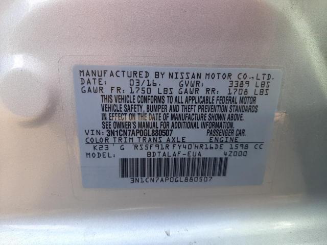 Photo 10 from auction – 2016 NISSAN VERSA S with VIN 3N1CN7AP0GL880507