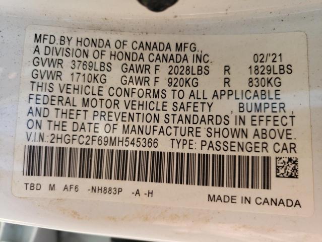 Photo 10 from auction – 2021 HONDA CIVIC LX with VIN 2HGFC2F69MH545366
