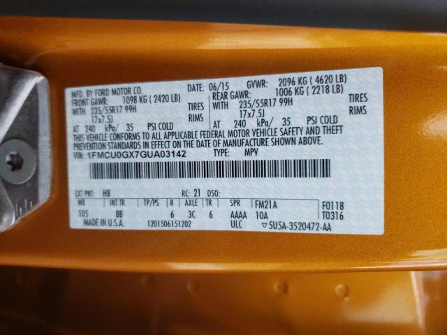 Photo 10 from auction – 2016 FORD ESCAPE SE with VIN 1FMCU0GX7GUA03142