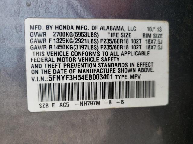 Photo 10 from auction – 2014 HONDA PILOT EXL with VIN 5FNYF3H54EB003401