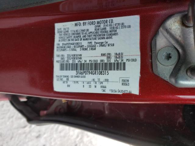 Photo 10 from auction – 2016 FORD FUSION SE with VIN 3FA6P0T94GR108315