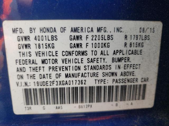 Photo 10 from auction – 2016 ACURA ILX BASE W with VIN 19UDE2F3XGA017362