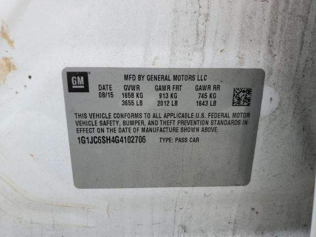Photo 10 from auction – 2016 CHEVROLET SONIC LT with VIN 1G1JC6SH4G4102706