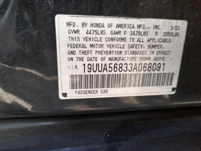 Photo 10 from auction – 2003 ACURA 3.2TL TYPE with VIN 19UUA56833A068091