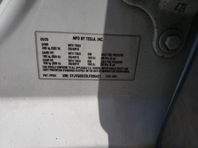 Photo 10 from auction – 2020 TESLA MODEL Y with VIN 5YJYGDEE0LF006431