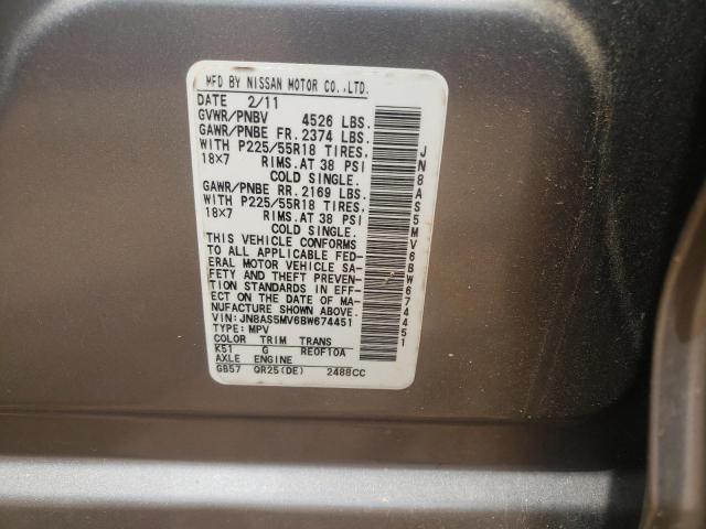 Photo 10 from auction – 2011 NISSAN ROGUE S with VIN JN8AS5MV6BW674451